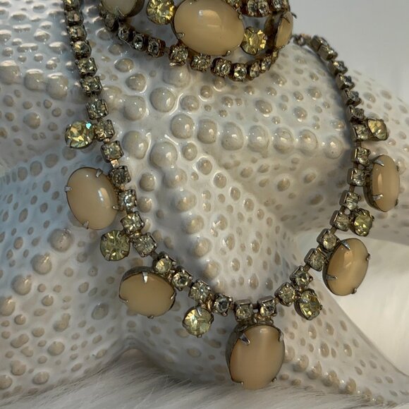 VINTAGE CITRINE & FAUX AGATE NECKLACE AND BRACELET - Picture 3 of 8